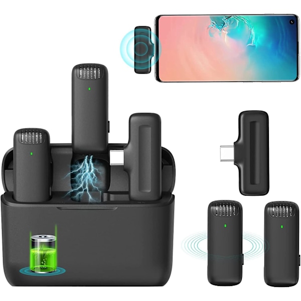 Trådløs lavaliermikrofon - Støyreduksjon, Plug and Play, USB C, for Tiktok Vlog