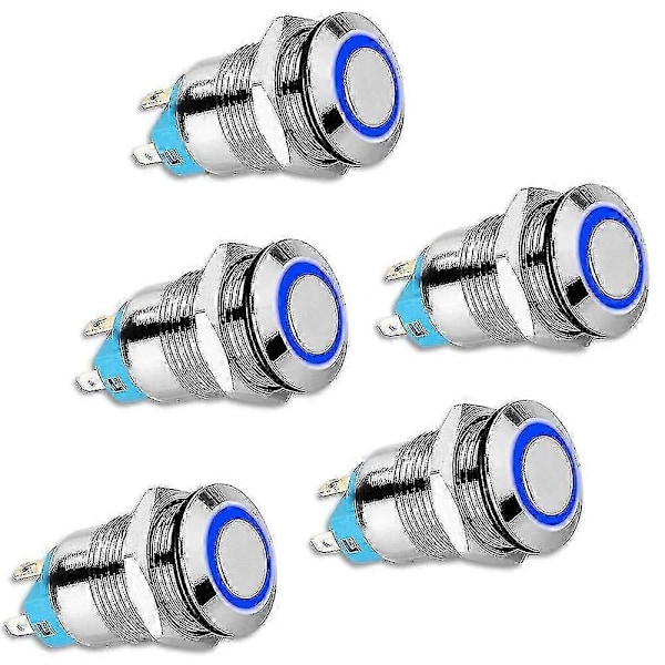 5st 12mm Låsande Tryckknapp Hög Rund Kåpa, Vattentät Metall Tryckknapp med 12v/