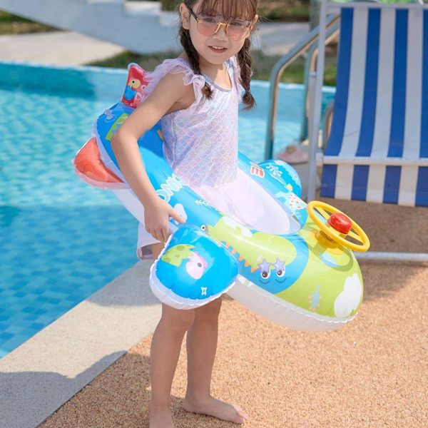 Baby Pool Float med sikkerhedssæde Rat Cartoon Flyvemaskine Formet oppustelig svømmering til børn Pool Svømning Træningshjælpemiddel Lille Dinosaur
