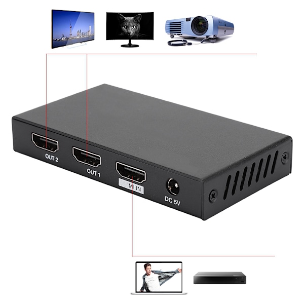 1x2 18G 4K2K@60Hz HDMI-metalldelare adapteromkopplare HDCP2.2 4:4:4 (100-240V)US