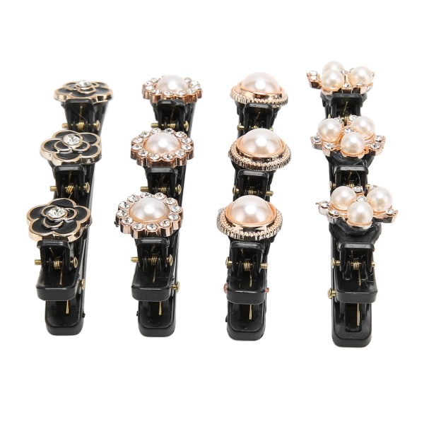 4 STK flettet hårklemmer Rhinestone Glitrende Elegant dekorativt hårnål Andnebbklemme for kvinner