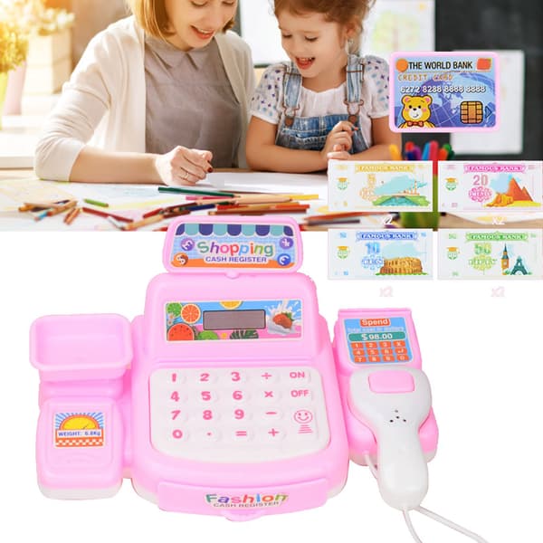 Mini Pink Kassa Leikkisetti Lasten Kauppapelissä