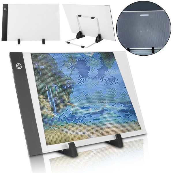 6 STK-sett Diamantmalingsverktøy LED-lys Art Supplies Lysende panel Flip Book Kit A4