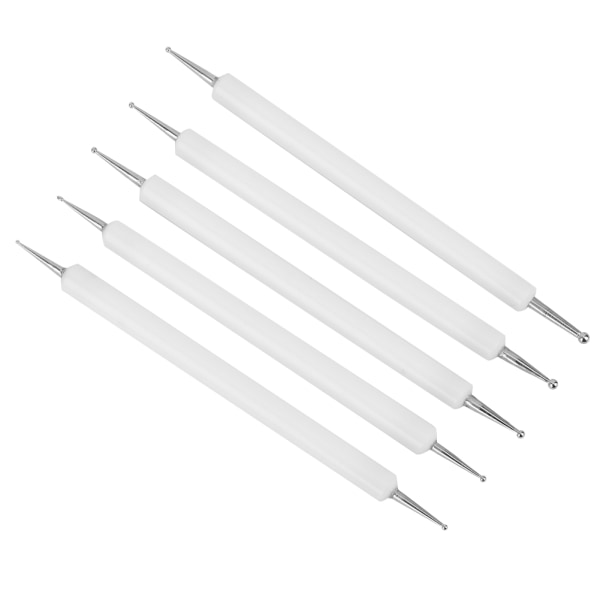 5 stk dobbel ende akrylstang rundt hode leireinnrykkspenn DIY skulptur prikkeverktøy (hvit)