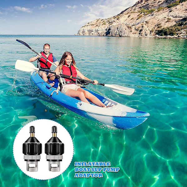 2 Pak Oppustelig Båd SUP Pumpe Adapter Luftpumpe Konverter Inflator Hoved Konnektor Til Oppustelig Kajak Stand Up Paddle Board Oppustning, Sort