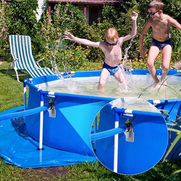 2 stk. rørholdere til swimmingpool, slangebeslag til swimmingpool, slangeklemmer, pooltilbehør