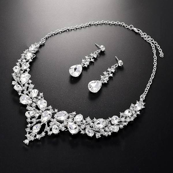Østrigsk Krystal Rhinestone Brude Smykkesæt Choker Halskæde og Hængende Øreringe til Bryllupper og Galla
