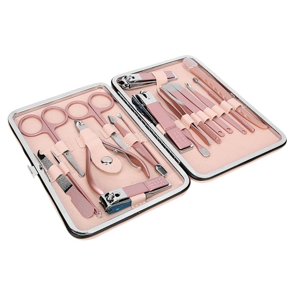 18-delad nagelklippare i rostfritt stål, nagelkonstverktyg, nagelbandsborttagare, kit i roséguld