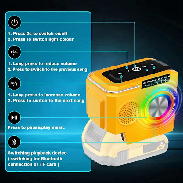 Bärbar Bluetooth-högtalare för 18-20V Li-Ion-batteri