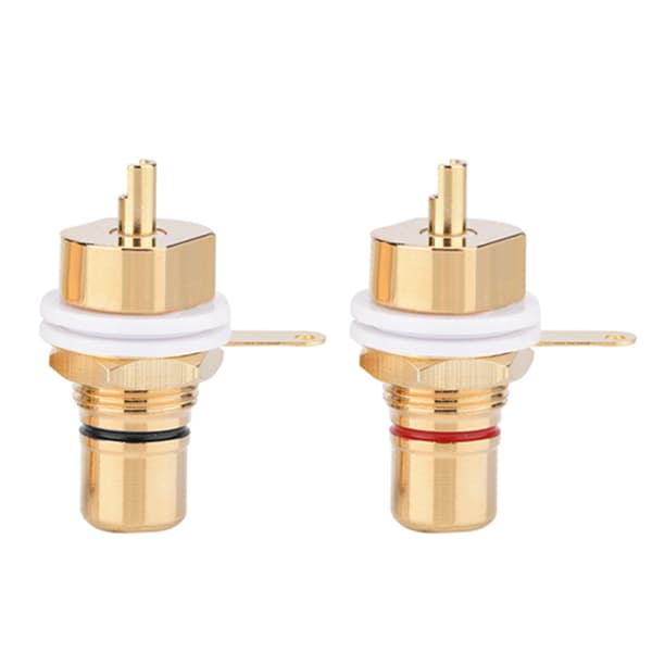 2 stk. forgyldt kobber RCA panelmonteret hunstik terminalstik lydstik