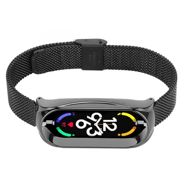 Rustfri stål mesh rem, moderigtig, åndbar, fleksibel erstatningsrem, tilbehør, der passer til Mi Band 7, sort