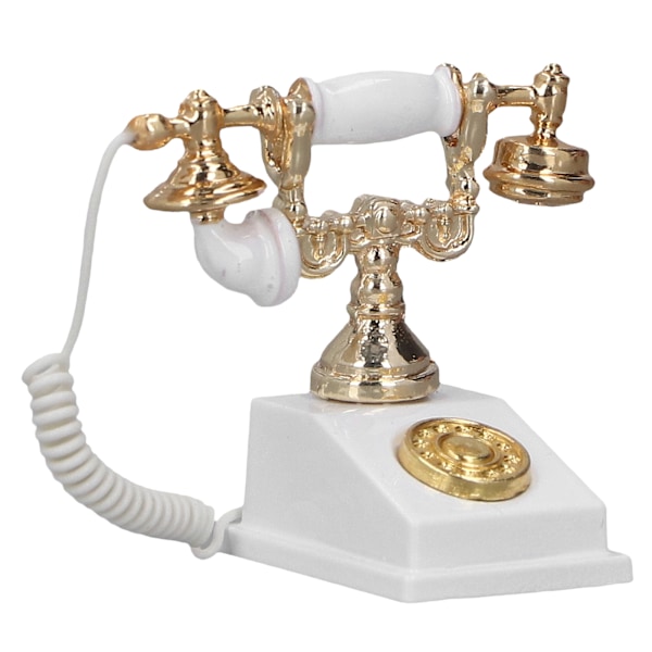 Dukkehus Mini Telefon Model Retro Simulering Europæisk Vintage Telefon Model Dekoration til 1:12 Dukkehus Hvid