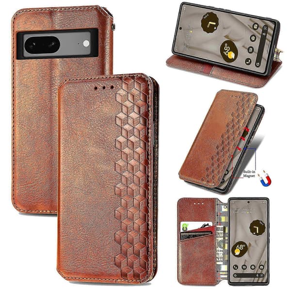 Fodral för Google Pixel 7a Flip Plånbok Flip Magnetiskt Skyddsfodral Plånbok Kompatibel med Google Pixel 7a Fodral Brown