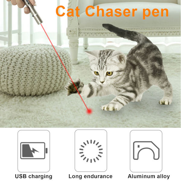 Kannettava USB ladattava Cat Chaser -lelu LED-kynävalolla