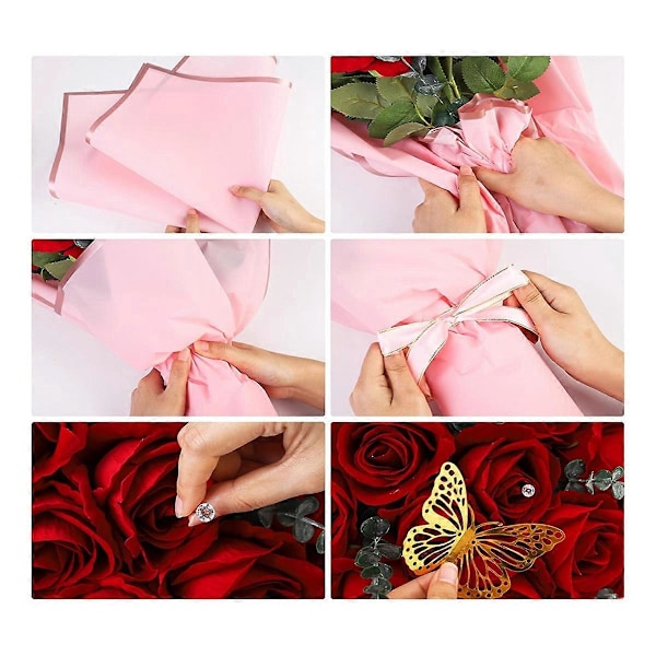 40 Ark Blomsterpapper Set Blombukett Rosa
