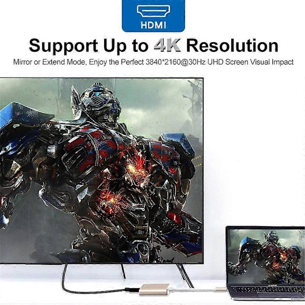 3-in-1 USB C - HDMI -sovitin, Type C -keskitin HDMI 4K -muunnin USB 3.0 -portilla ja USB C -latausportilla, yhteensopiva MacBook Pron ja iPad Pro 2020/201 kanssa