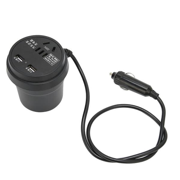 Sort bilinverter 150W DC 12‑24V til AC 110V‑220V konverter 2 USB-port strømadapter til bil