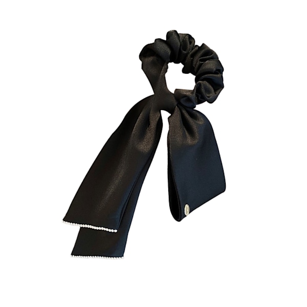 Bånd Satin Sløyfe Hår Scrunchies Elastisk Sikker Hold Elegant Satin Hestehale Holder for Jenter Kvinner Svart