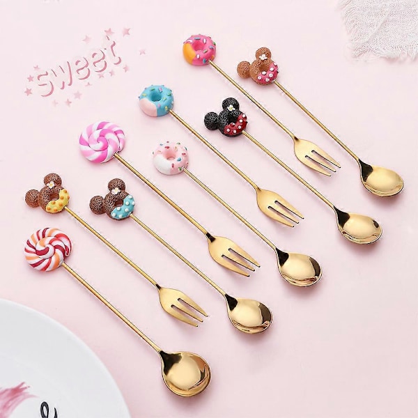 Kreativ tegneserie lille ske dessert gaffel donut ske slikkepind macarons ske lille ske kage ske gaffel 6 stykker (Gylden Gaffel Kaffe & Pulver)