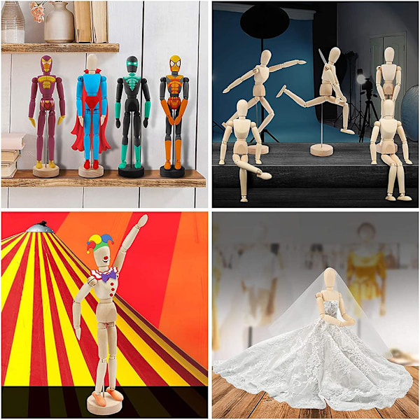Tegnemodell i tre, menneskelig modell for tegning og maling 13 cm kunstnerisk modell med base og fleksibel kropp