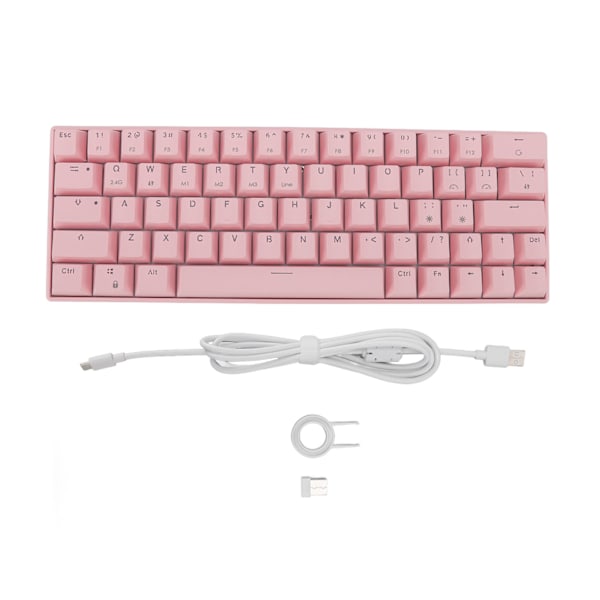 Vaaleanpunainen 64 näppäimen mekaaninen näppäimistö 5V DC tukee langatonta 2.4G Bluetooth 3.0 5.0 Type C langallista pelihiirtä Windows Red Switchille