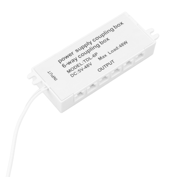 6-vägs kopplingsbox XH2.5-port 48W 5-48V Plug and Play-strömförsörjningsfördelningslåda för LED-ljus