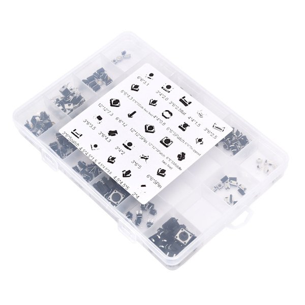 250 st Tact Push Switch Micro Kombination Kit 25 Värden Boxad Knappbrytare för TV Ljud Utrustning