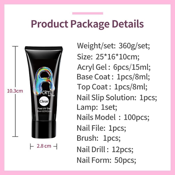 Nagelgel-kit Gel Builder Nagelkit med UV-lampa Nagelförlängningsgeler Nageltips Startset