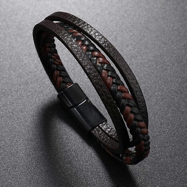 Enkelt Retro Läderarmband Allmatch Spänne Armring för Jubileumspresent Brun 21cm