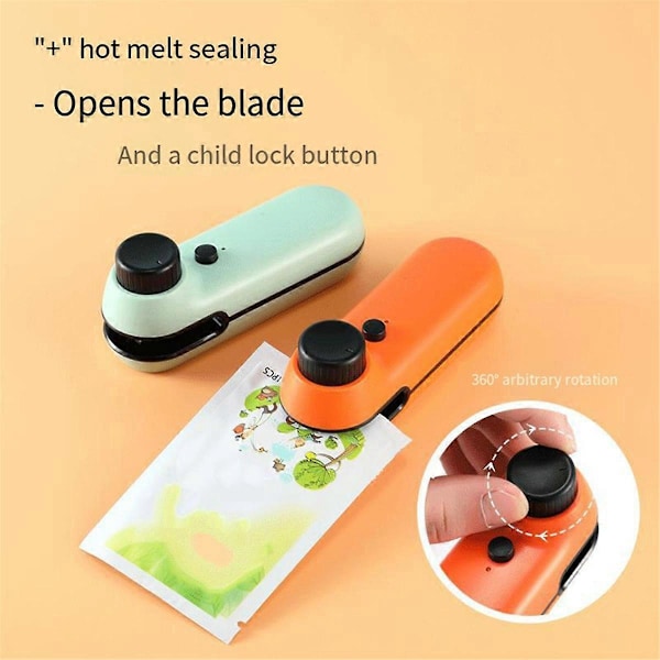 2 STK Genopladelig 2-i-1 Pose Mini Varmeforseglere, Håndholdt Varmeforseglere, A