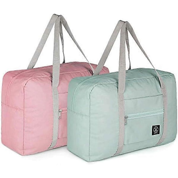 2 Pakk Sammenleggbare Reisebagger Sykehusveske Gymbagasjevesker med Toalettsaker Kvinner Rosa og Blå