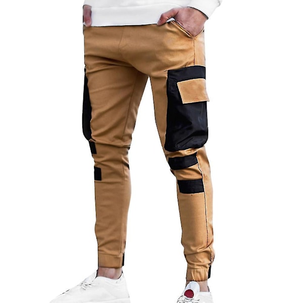 Cargo Combat Slim Fit Jogger Pants with Multi-pockets for Men, Khaki, Size M