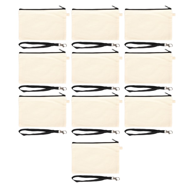 10 ST Canvas kosmetiska väska med svart snodd Bärbar tom DIY Craft Bag för resor Makeup Bag Vit