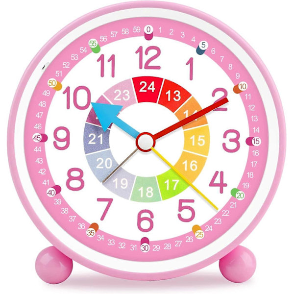 Pink børnevækkeur, lille letvægts rejse quartz vækkeur, lydløst ikke-gentagende analogt vækkeur med snooze og lys, stigende lyd
