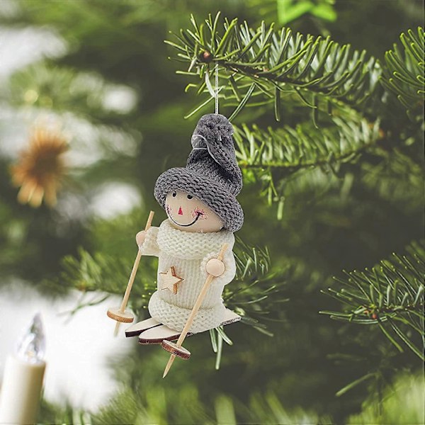 Skidåkande Jultomte Julgransprydnader Jultomten Snögubbe Älg Skidåkare Skidtomte Docka Julgran Hängande Prydnad Utomhus Sportfans Gåvor för 2021 Ny (B, 2st