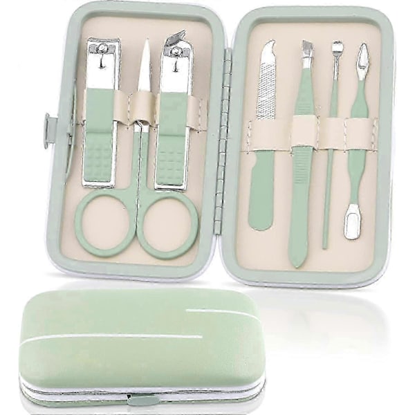 Bärbara skönhetsverktyg, nagelklippare 7-delars set, (grön) 1 styck