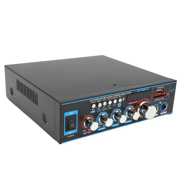 Mini Bluetooth digitalforsterker 2-kanals volumkontroll multifunksjonell stereolydforsterker for hjemmekinohøyttaler EU-plugg 220V