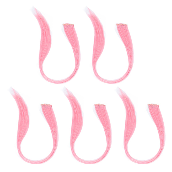 5 stk klips i hårstykke farget rett hårforlengelse klips hårstykke klips for fest Cosplay Lys rosa