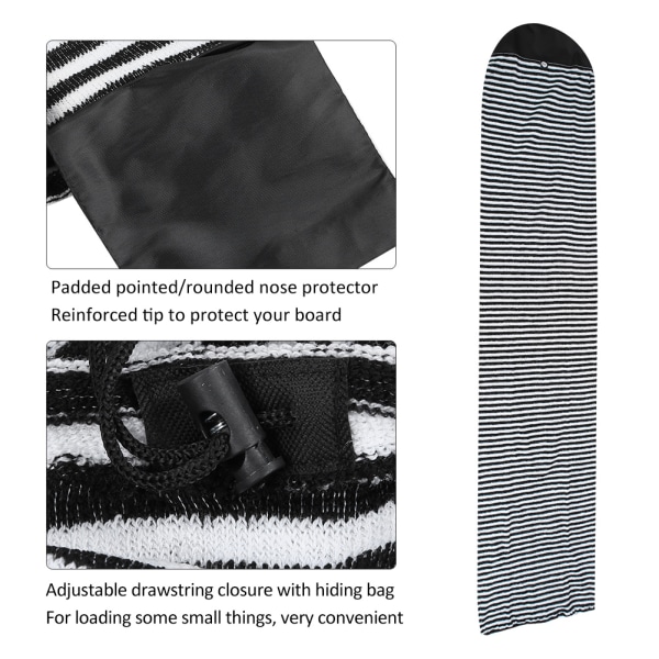 Polyester Black White Stripe Surfboard Sock Cover Protection Taske til Hard Board Shortboard Black White Stripe