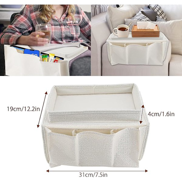 Beige Sofa Armrest Organizer med Kopholder Bakke