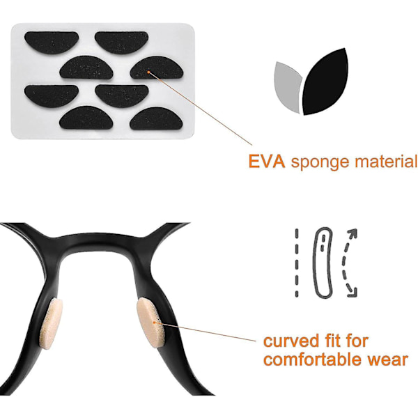 Skumnäsuddar - 40 par, självhäftande, halkfria, mjuka och tunna glasögonkuddar (hudfärg + svart)