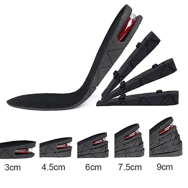 Korkeutta lisäävät pohjalliset, säädettävät korkeudennostot 3 cm:stä 9 cm:iin, näkymättömät ja mukavat 6 cm