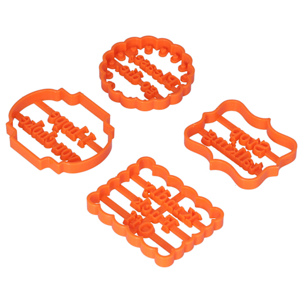 4 stk. kjeksformer i plast med setninger for DIY-baking, til hjem, bursdager og høytider