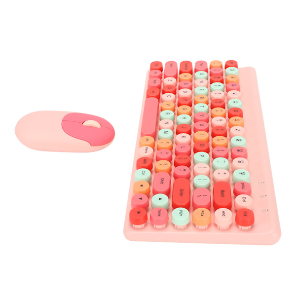 Trådløs tastatur mus Combo 2,4 GHz trådløs mus 86 taster Farverigt tastatursæt med USB-modtager Pink