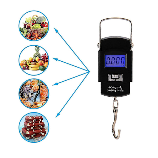 Matkalaukkuvaaka 50kg Kannettava Digitaalinen Kalastusvaaka Kalastukseen, Matkalaukun Punnitukseen, Matkustamiseen, Kotikäyttöön
