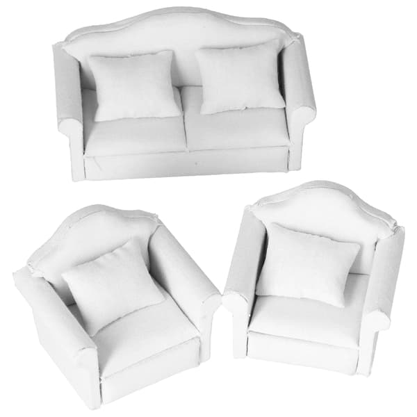 1:12 Dukkehuss Mini Sofa Ren Hvid 3 Dele Sofa Sæt Mini Stue Møbler Modeller Hvid