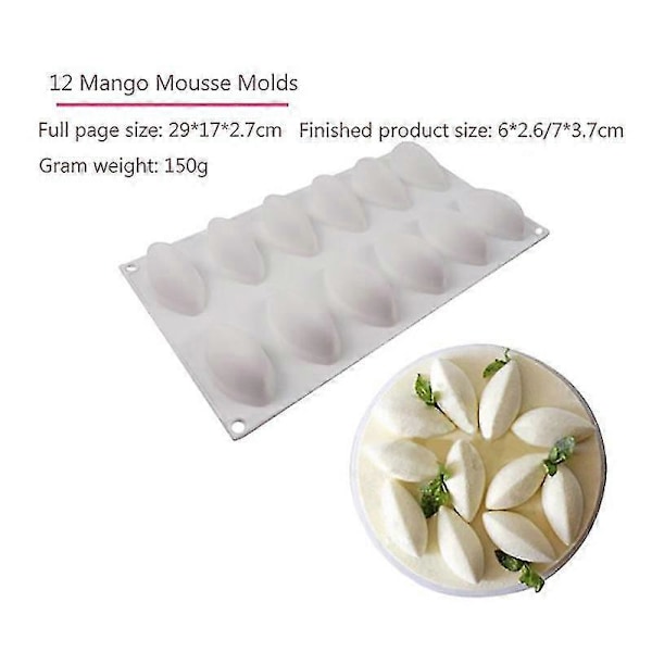 Silikone Kage Fondant Form - 12 Hulrum Quenelle Formet Mousse Kageværktøj