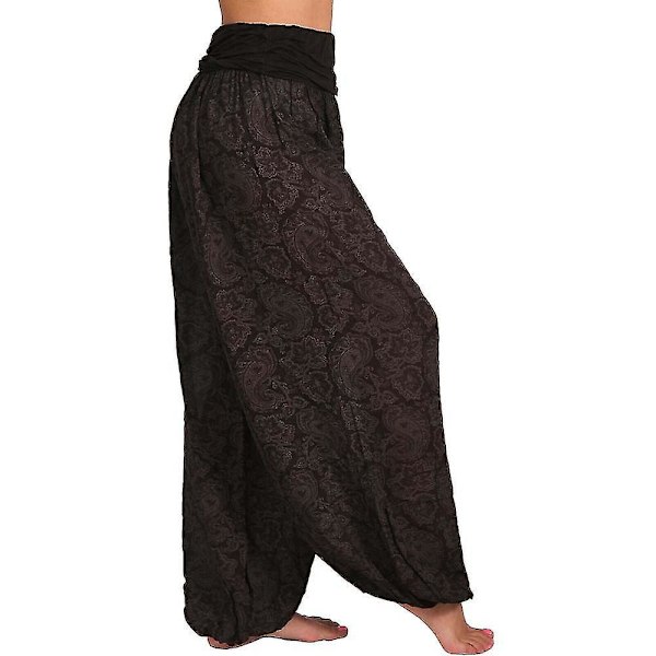 Trykte Haremsbukser for Kvinner, Hippie Baggy Aladdin Gypsy Yoga Bukser, Størrelse 3XL - Kaffe