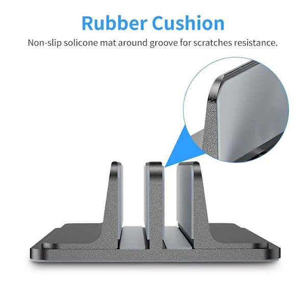 Dobbelt Vertikal Laptop Stand, Aluminium Legering Holder Grå