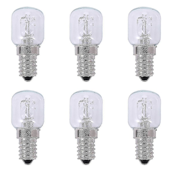 6x E14 Højtemperatur Pære 500 Grader 25w Halogen Boble Ovnpære E14 250v 25w Quartz Pære